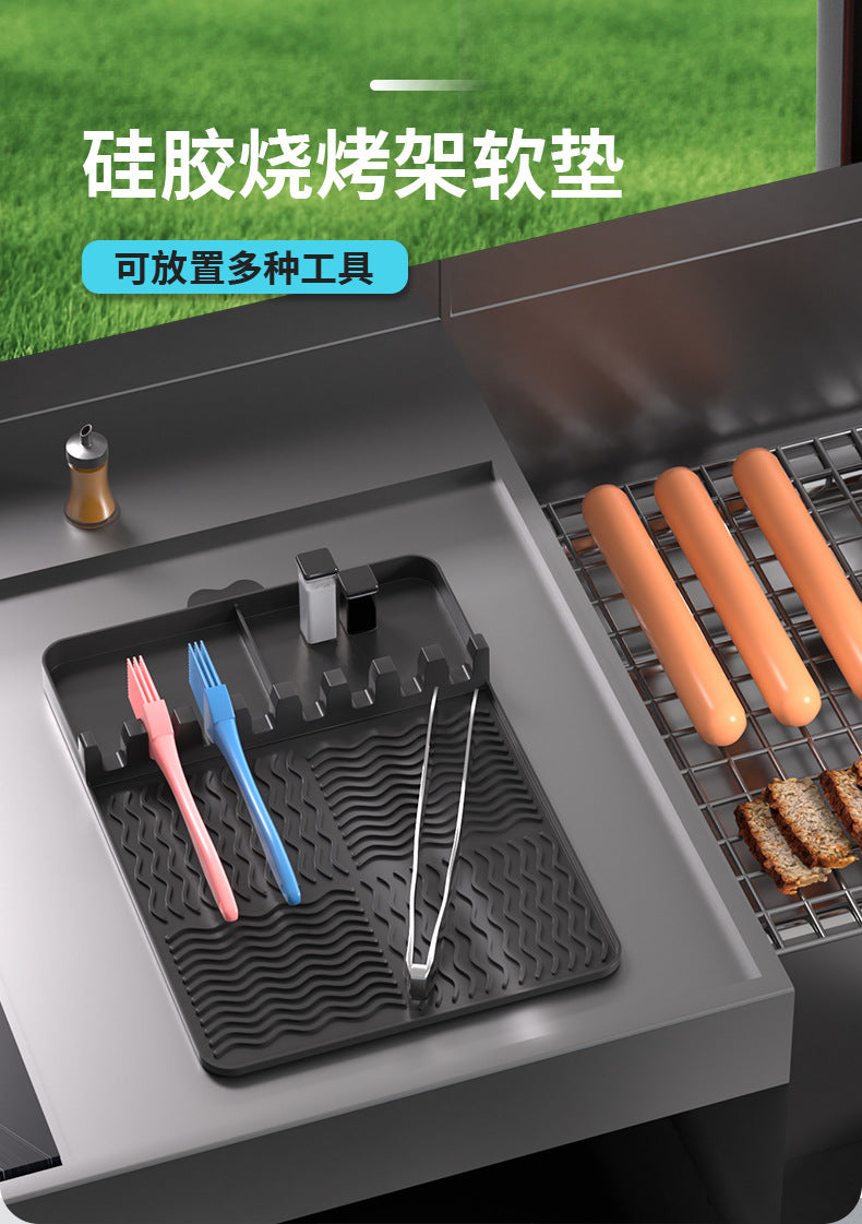 Cross-border new barbecue oven silicone protective pad side rack pad baking pan drain pad black stone silicone oven tool pad