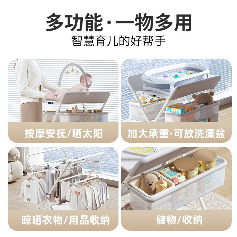 Baby changing table - newborn diaper changing, bathing, massage, and bed - foldable multifunctional baby bed