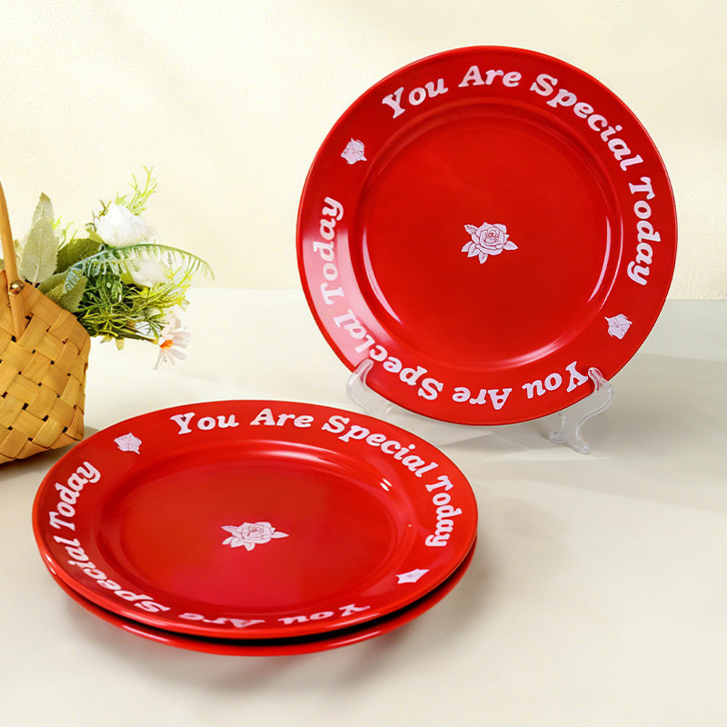 hot-selling ceramic red creative large plate restaurant hotel banquet ceramic dessert pastry food plate