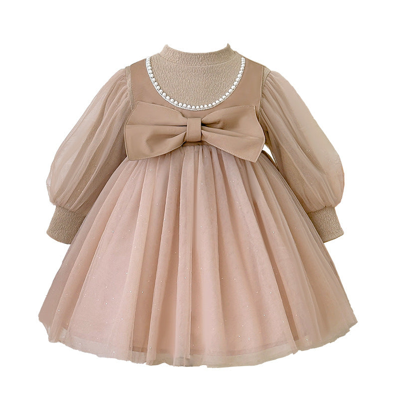 Girls' dress  spring new style chic elegant formal dress oversized bow little girl princess dress trendy