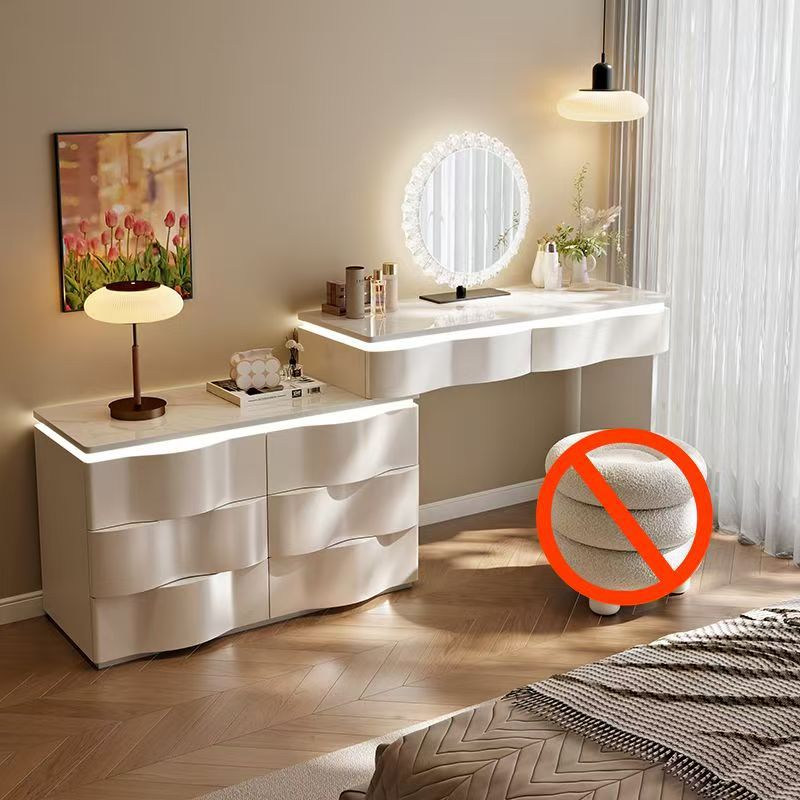 2025 new luxury solid wood vanity table - minimalist bedroom makeup desk with integrated chest of drawers, small storage cabinet, and makeup mirror