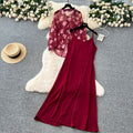 Beach vacation style solid color slim-fit cami dress + floral lightweight long-sleeve sun protection cardigan top set for women - summer