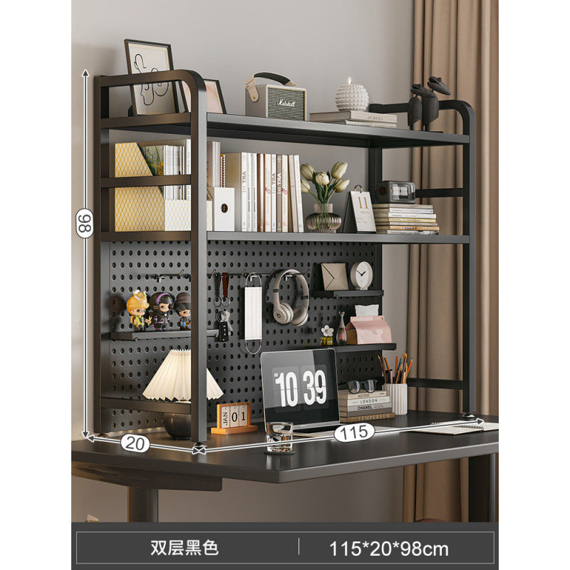 Desktop hole board wrought iron bookshelf, table shelf, dormitory layered storage rack, desk household finishing rack