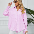european and american women's clothing cross-border trade independent station  new arrival ruched cuff loose striped shirt top