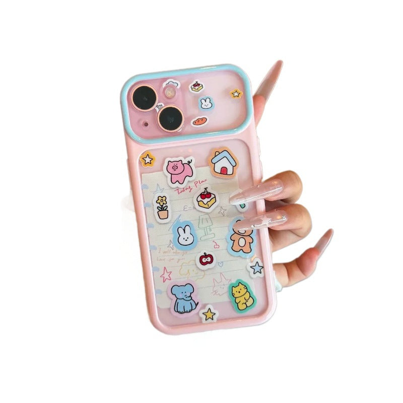 Fresh double-frame large window childlike hand account note small animal suitable for iphone18/17pro mobile phone case