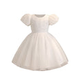 Girls' formal dress princess gown white flower girl wedding dress mid-length puff sleeve tutu dress cross-border foreign trade floral chic