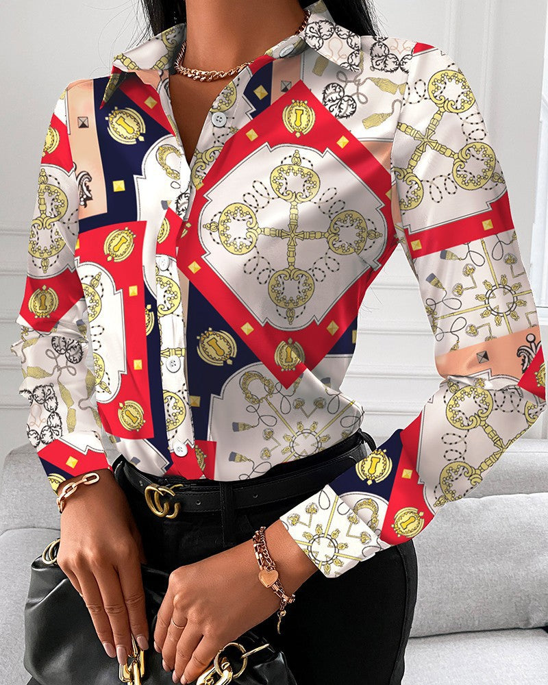 Spot 2022 European and American  women's clothing  spring and autumn shirts independent station  long-sleeved printed shirt