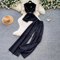 K-stylework clothing style vest high waistloose pantstwo-piece set women's summer silm type strap waist slimming looksuit