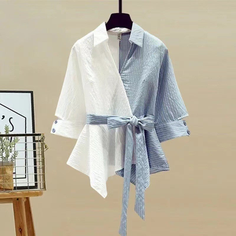 european and american women's spring outfit: two-piece set featuring a slim-fit denim and shirt-look top
