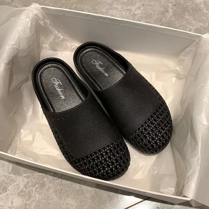 Summer breathable soft sole open-toe sandals 2025 new thick sole casual woven hollow-out clogs women's flat sandals