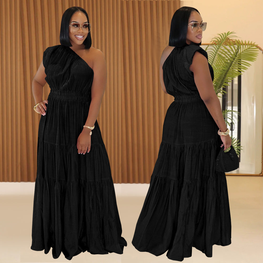 C7389 cross-border   fashion women's elegant off-the-shoulder lightweight summer dress