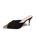 Plus size cross-border baotou half slippers high-heeled sandals  summer new arrivaloutwear black pointed thin-heeled sandals for women