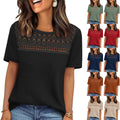european and american  cross-border women's summer new arrival: mesh hollow-out breathable versatile round neck short sleeve t-shirt top