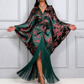 African new print batwing sleeve v-neck dress - printed drawstring waist tassel maxi dress bubudress