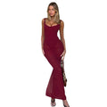 European and american style women's new arrival cross-border fashion elegant slim-fit patchwork sexy mesh backless spaghetti strap maxi dress