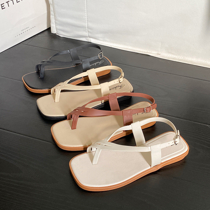 2026 new collection thong sandals - women's summer outdoor wear, trendy flat roman sandals, one-strap flip-flops