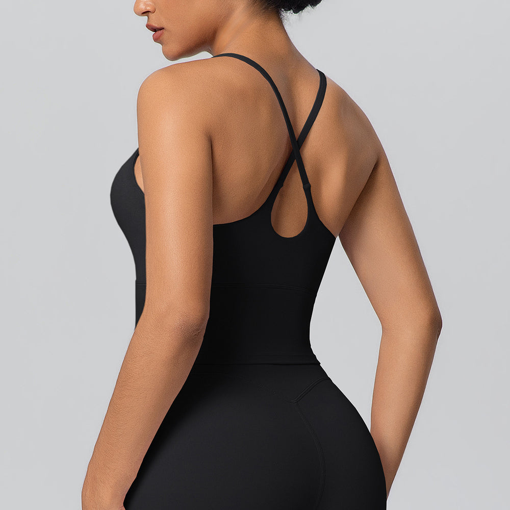 New arrival cross-border pure color double-sided nylon cross back tight sports intimates running fitness yoga wear tops for women