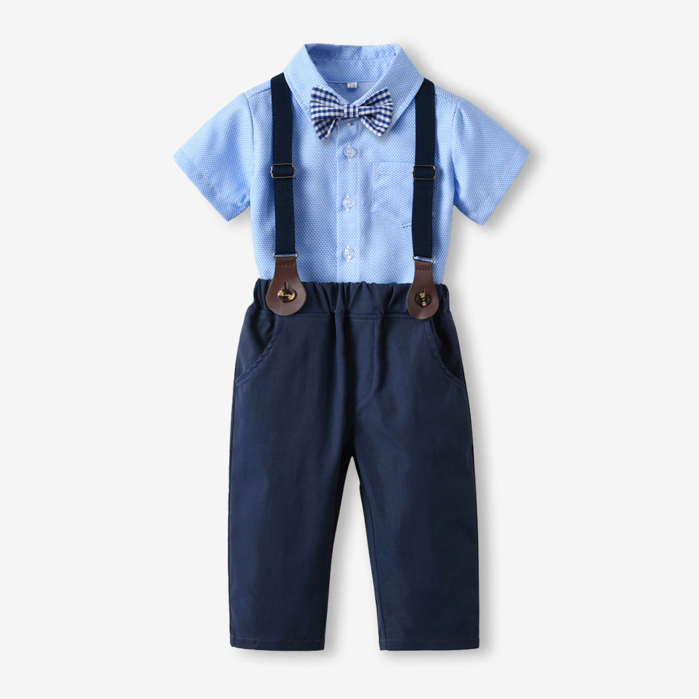 Export children's clothing boys' formal wear kids' suit boy's short-sleeved shirt emcee performance costume flower girl baby's first birthday outfit