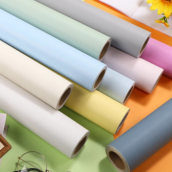Wholesale PVC solid color wallpaper self-adhesive bedroom high-end shoe cabinet wallpaper bedroom self-dipping warm macaron wall sticker
