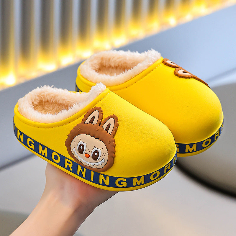 Kids cotton slippers winter indoor girl baby non-slipthickenedheattechcute boy's fur cotton shoes