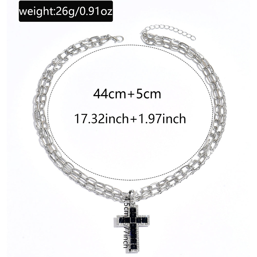 Cross pendant wholesale european and american cross-border dark necklace personalized punk diamond multi-layer combination chain clavicle chain