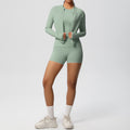 new breathable brushed fleece long-sleeve workout set - solid color three-piece gym outfit for women
