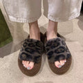 Thick sole leopard print fur slippers for women outwear2025fall and winternew arrivalpopularpopular soft bottom home one-line cotton slippers