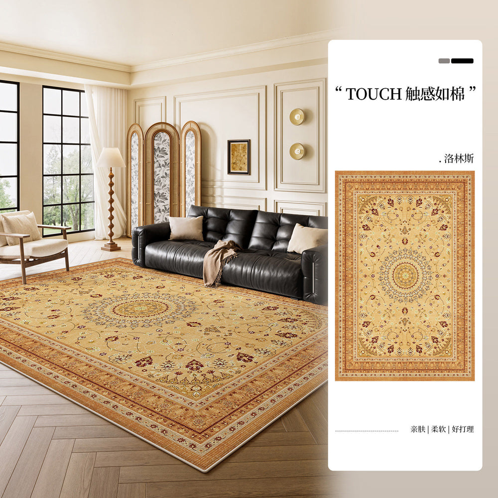 Carpet living room persian retro high-end no-wash and wipeable bedside bedroom carpet full large area black cross-border