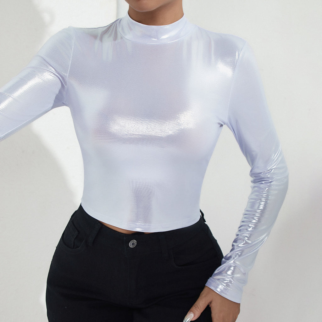 European and American   autumn new products Spice Girl slim and thin long-sleeved top solid color versatile semi-turtleneck T-shirt women