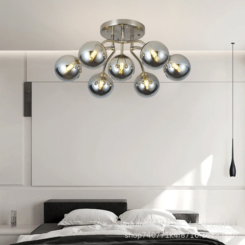 Nordic light luxury magic bean molecular silver electroplated semi-transparent round glass living room chandelier - modern minimalist