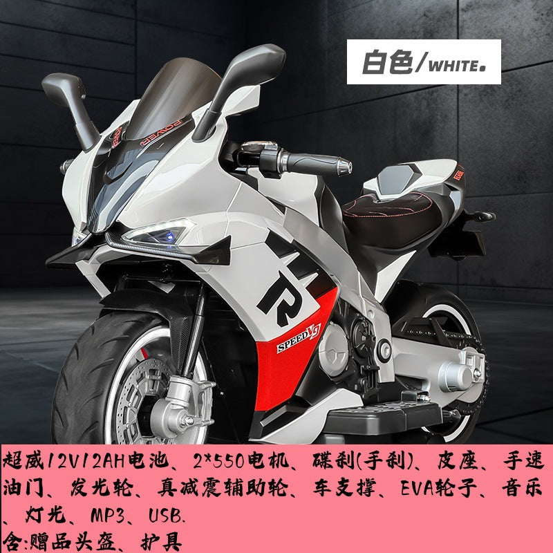 Oversized children's electric motorcycle baby toy car can seat double boys and girls with wheel lights charging stroller