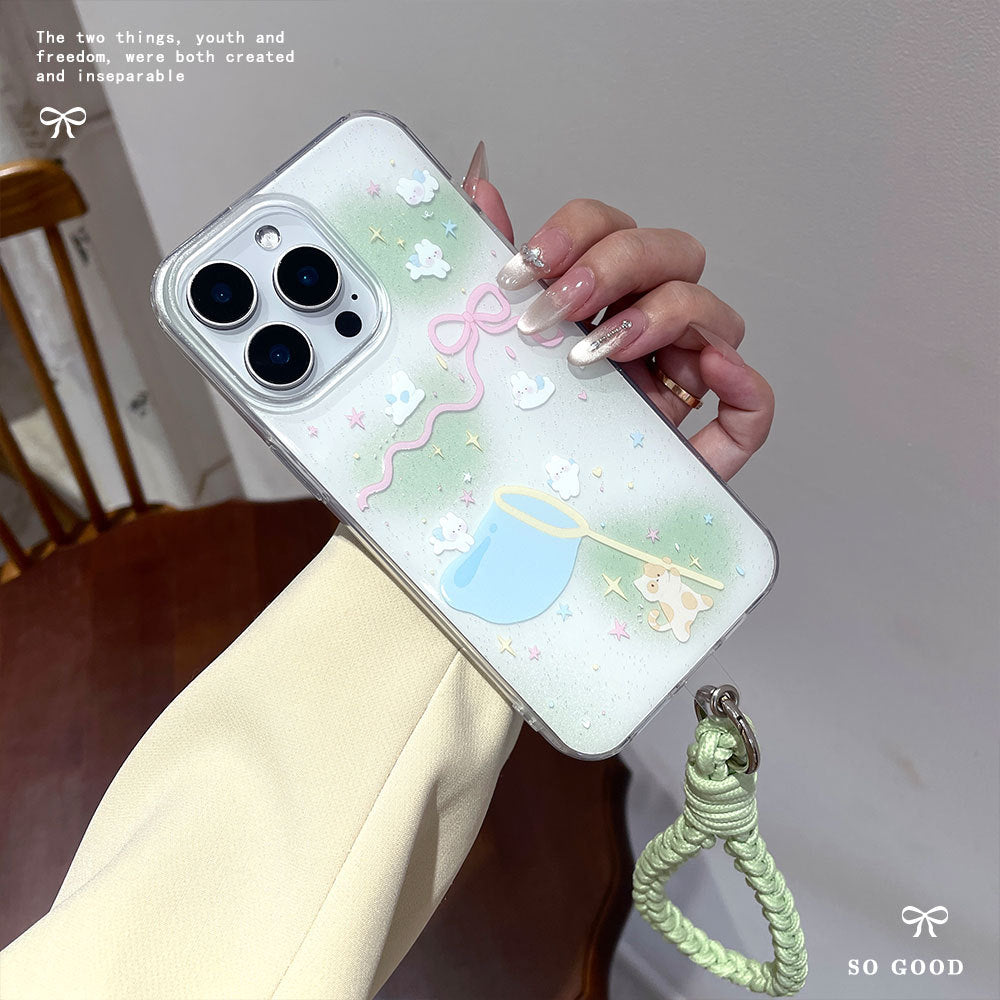 Suitable for apple 16promax love glitter imd soft girl mobile phone case iphone15 lace chain protective cover