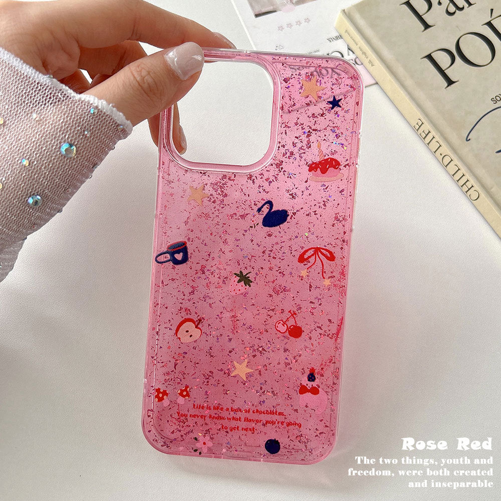 Suitable for iphone 16 pink glitter sequin mobile phone case apple 17 cute strawberry girly heart anti-fall glue case