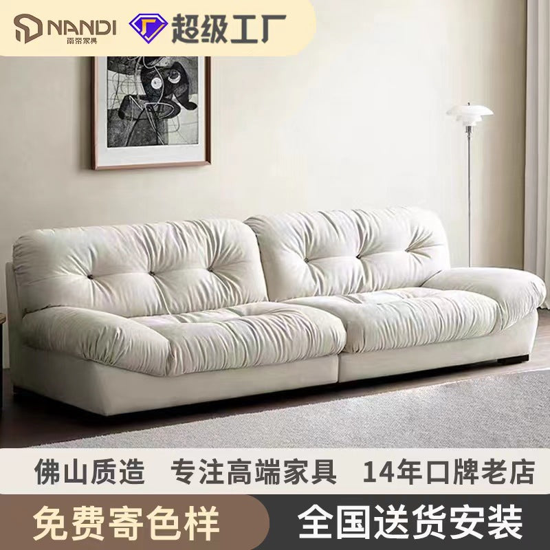 Cloud sofa italian matte fabric small apartment straight row living room sofa wabi-sabi style popular cream style fabric sofa