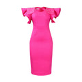 Plus size women's fashion: new  round neck ruffle sleeve slit beaded bodycon office lady dress - european & american style