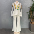 supply mesh long-sleeved suit outwearmatching short suspender flared pants suitsequin large flower beading clear