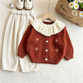Kids' cardigan  new style: spring/autumn girls' embroidered peter pan collar sweater
