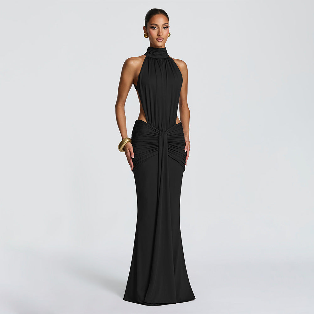 European and american cross-border women's fashion:  spring new arrival - solid color, elegant, sexy, slim-fit, backless mermaid dress