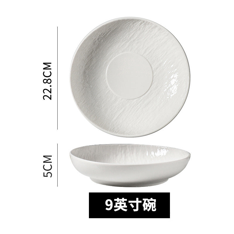 Scandinavian creative embossed ceramic noodle bowl for home restaurant stylish high-looking pure white fruit salad bowl soup bowl