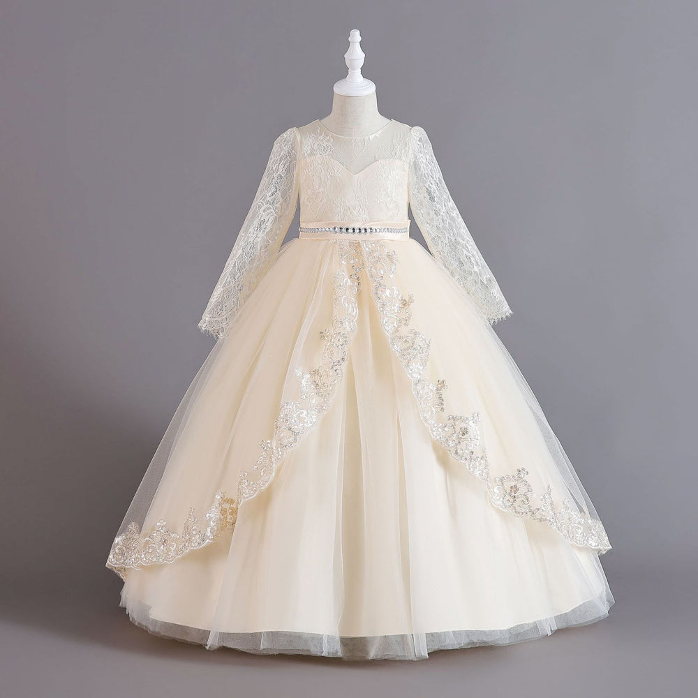 New arrival: long-sleeved sequin & lace trimmed children's formal dress - perfect for flower girls, princess parties, and christmas! girl's dress