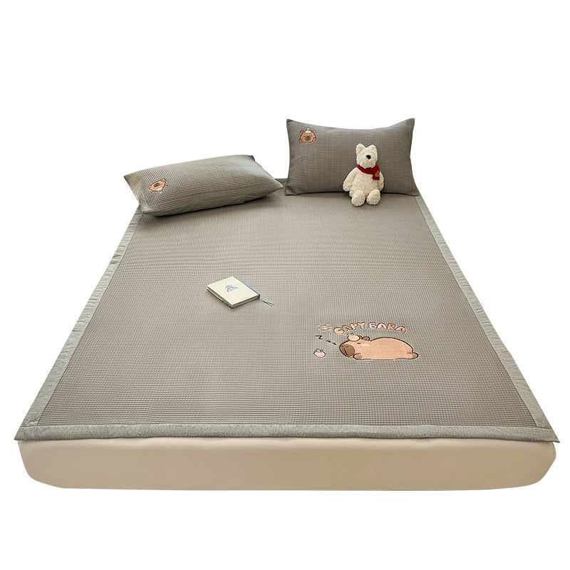 Summer Class A Waffle Cartoon Embroidered Mat Skin-friendly Sleeping Naked Ice Silk Mat Mattress Air Conditioning Soft Mat Cross-border