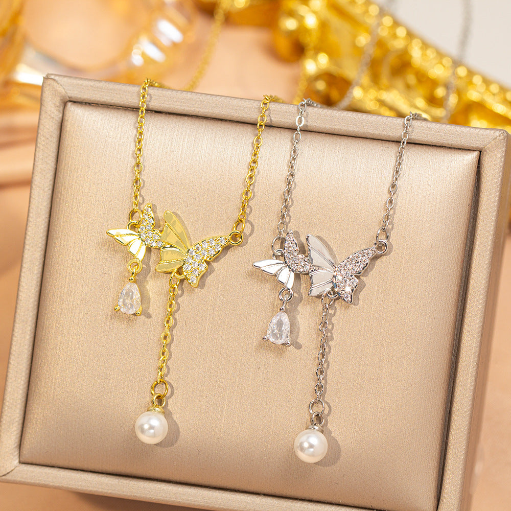 popular stylishfashion copper inlaid zirconium exquisite necklace for women niche styleeasiest for matchaccessible luxury non-fading clavicle chain jewelry