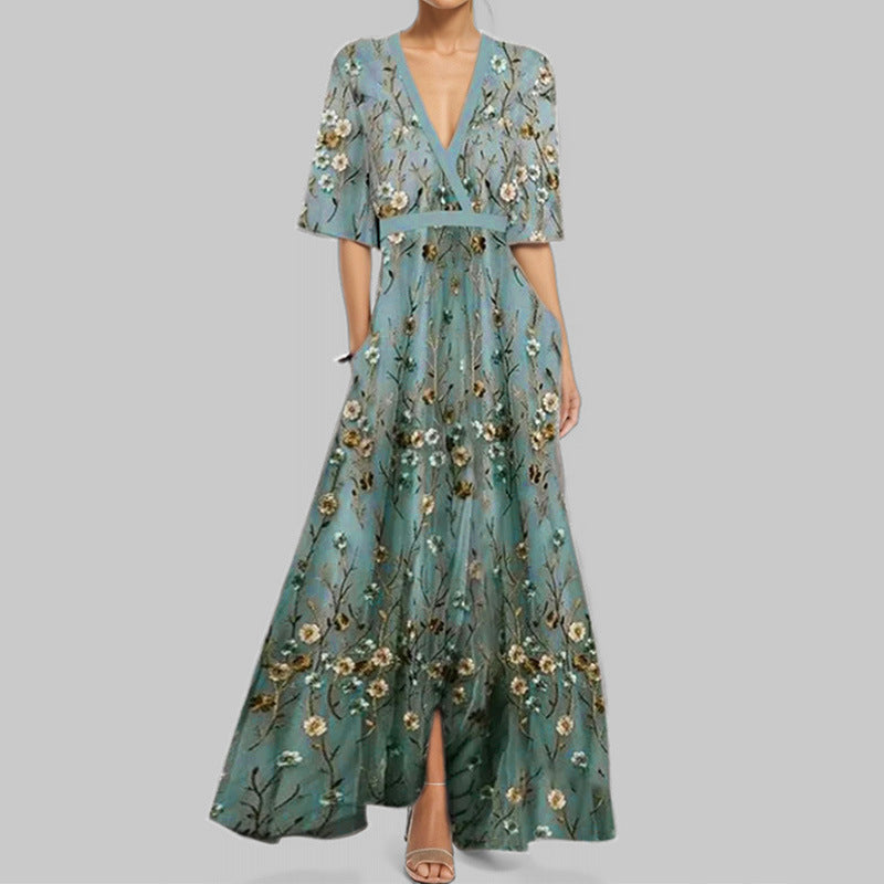 european and american cross-border women's fashion: new summer collection - sexy deep v-neck printed bodycon mini dress