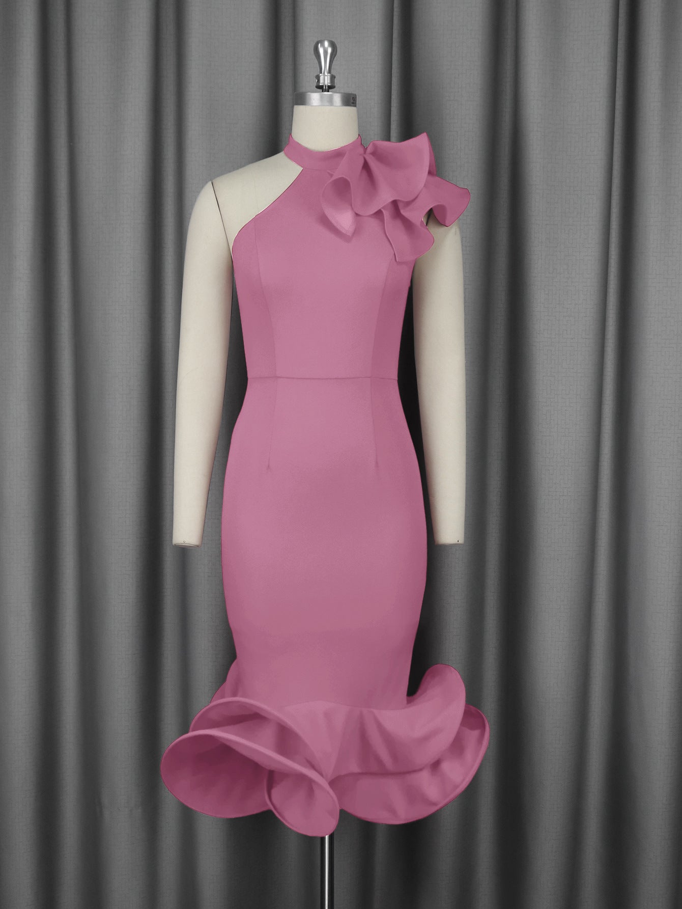 Cross-border European and American elegant semi-turtleneck ruffle dress, off-the-shoulder ruffle hem banquet evening dress Dresses