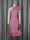 fashionelegance half turtleneck rufflesdress off-shoulder ruffles hem banquet evening dressdresses