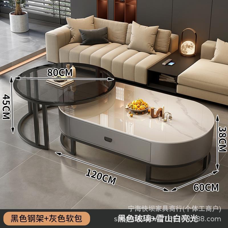 Coffee table living room for homeaccessible luxury oval modern casual type popular glass small tea table slate small apartment accessible luxury