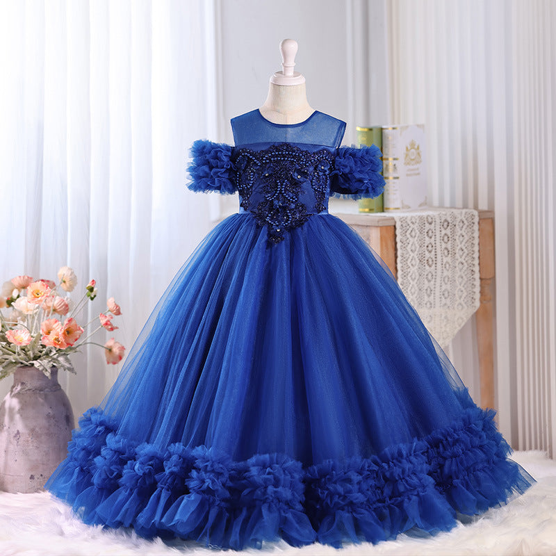 European and american style  girls' dress - mesh off-the-shoulder elegant birthday tutu dress - ready to ship
