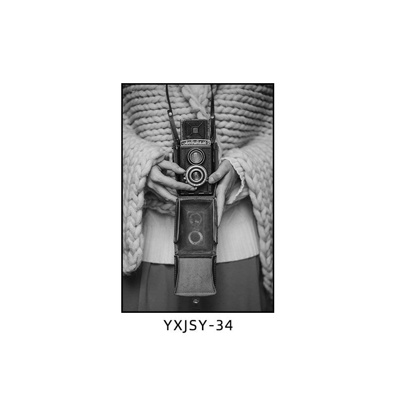 Camera photography Decorative painting Photo studio Black and white industrial style hanging painting Media studio Camera mural