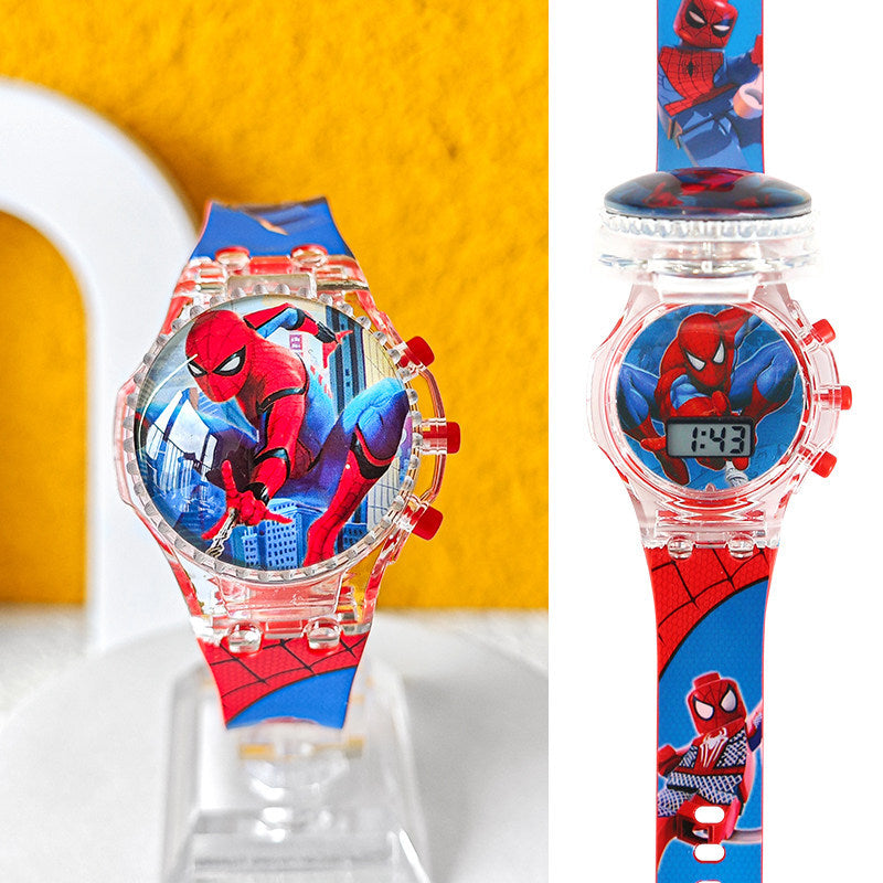Kids' spider-man watch for boys - zettai revice & ultraman trigger style - flashing, drop-proof, electronic, luminous, and waterproof - perfect for preschoolers!