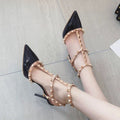 Studded high heel women's stiletto pumps - versatile & chic for summer 2024 - sexy pointed toe t-strap peep-toe rivet sandals
